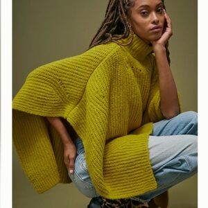 Anthropologie NWT Green Turtleneck Poncho Knit Sweater One Size Boho Comfort